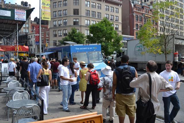 The scene around the truck in Union Square yesterday.
